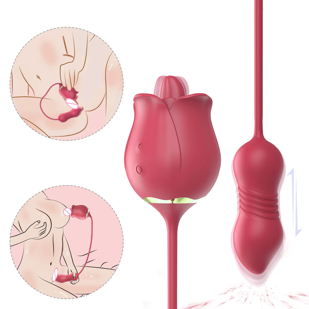 Evolved Thrusting Rose - Licking Vibrator with Thrusting Love Egg